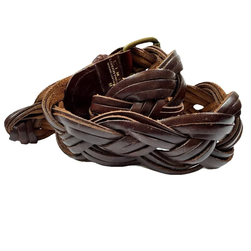The Limited Burgundy Leather Belt Womens 32/M Braided 2 1/4